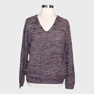 SO Marled Knit Lace Up Back V Neck Sweater